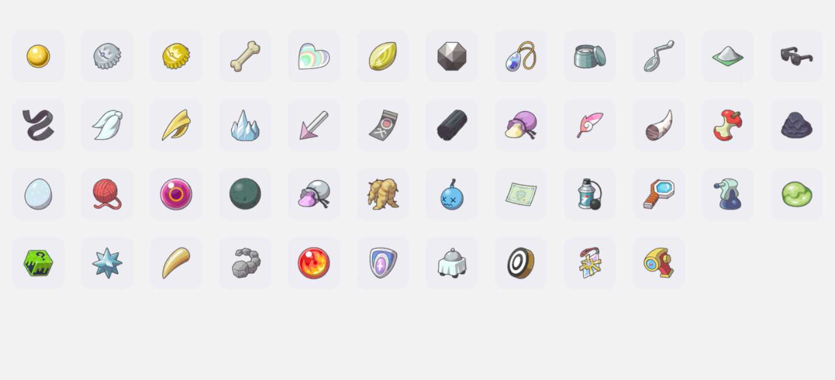 A screen showing all the different small relics in Pokopia