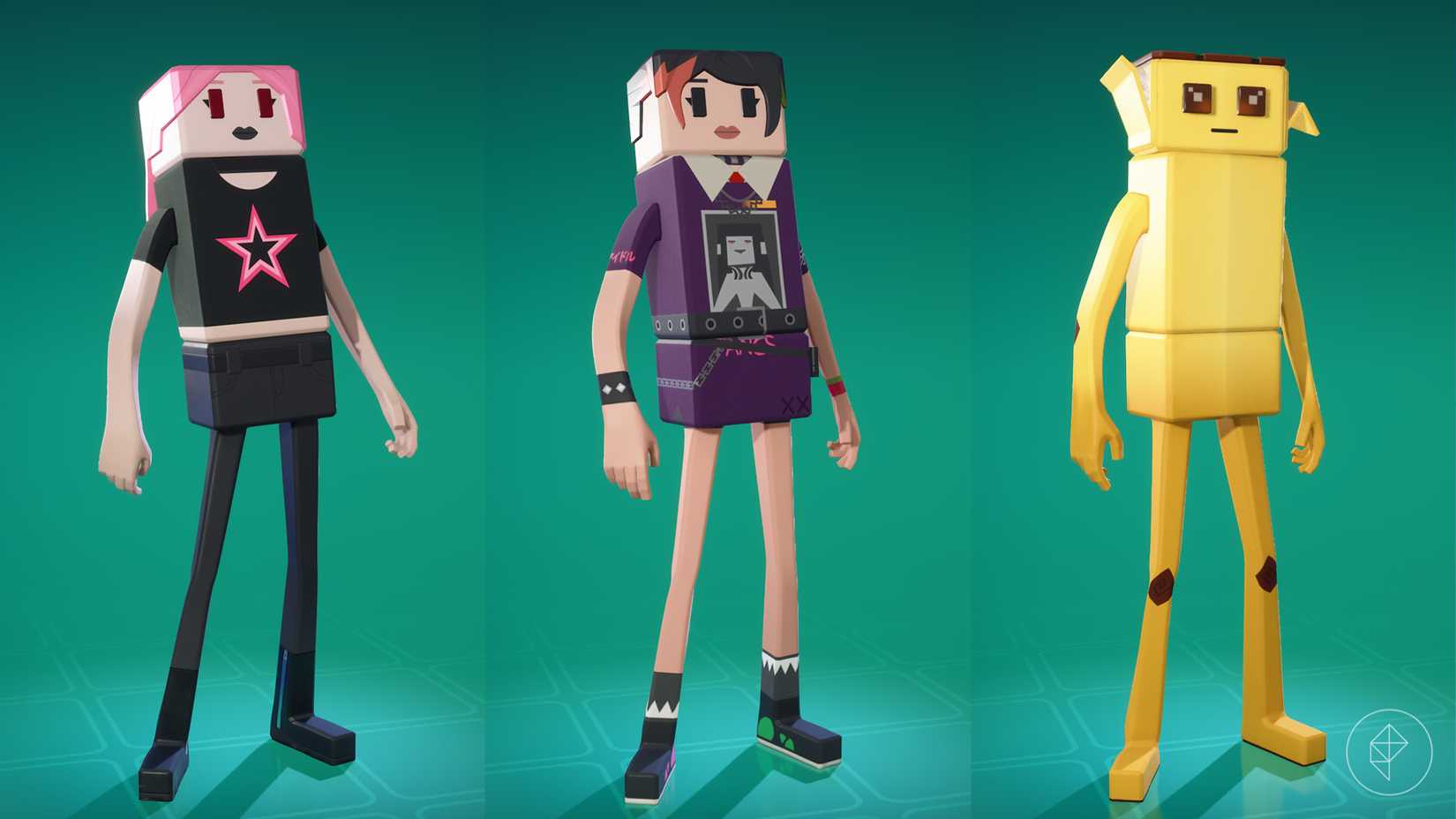 Three Wrixel styles, including Haze, Helsie, and Peely in Fortnite