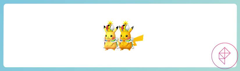 Shiny and regular Pikachu in a crown and cape get-up in Pokémon Go