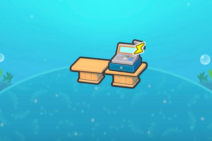 A cash register on a counter underwater in Pokopia