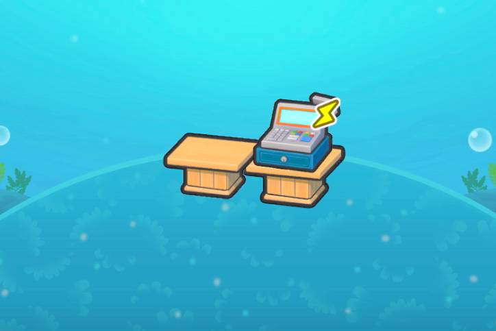 A cash register on a counter underwater in Pokopia