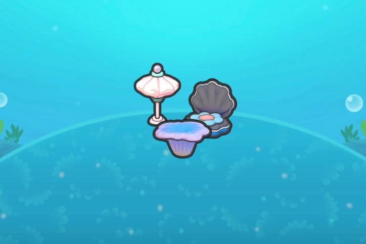 A chair that looks like a Clamperl next to a lamp and coral in Pokopia