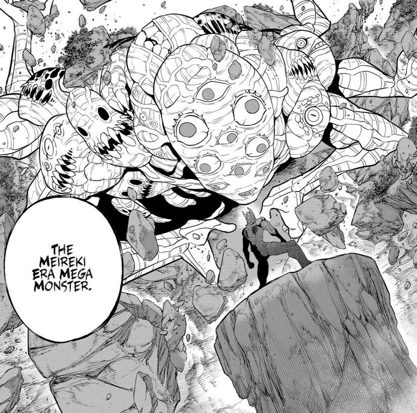 The Meireki era monster leers at Kaiju No. 8 in Kaiju No. 8