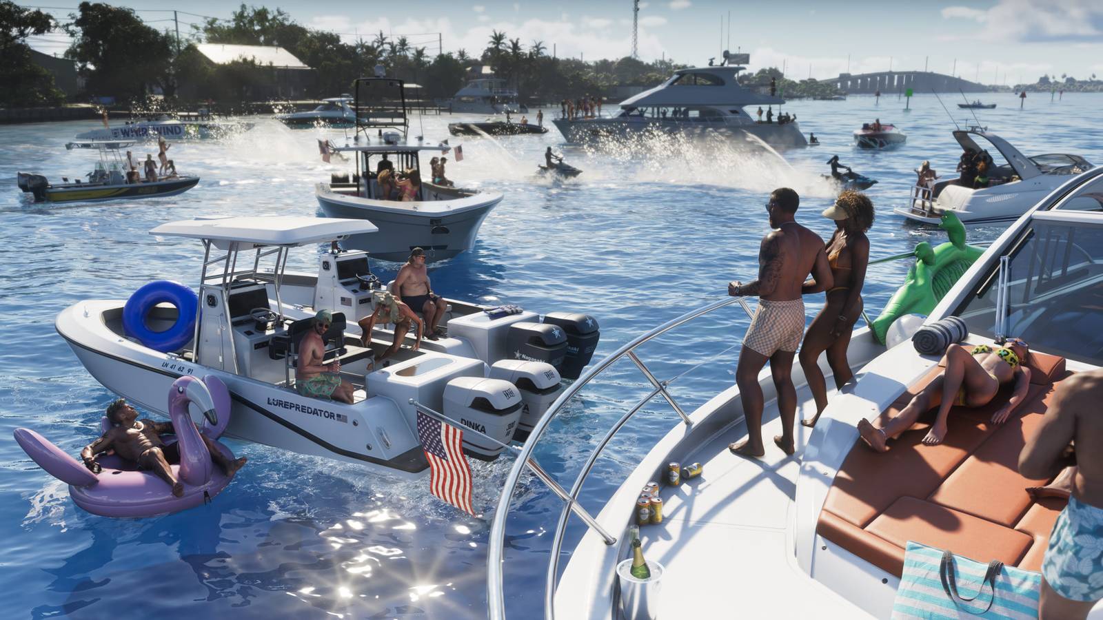 A look at NPCs in GTA 6's beaches, many of whom are partying in boats. 