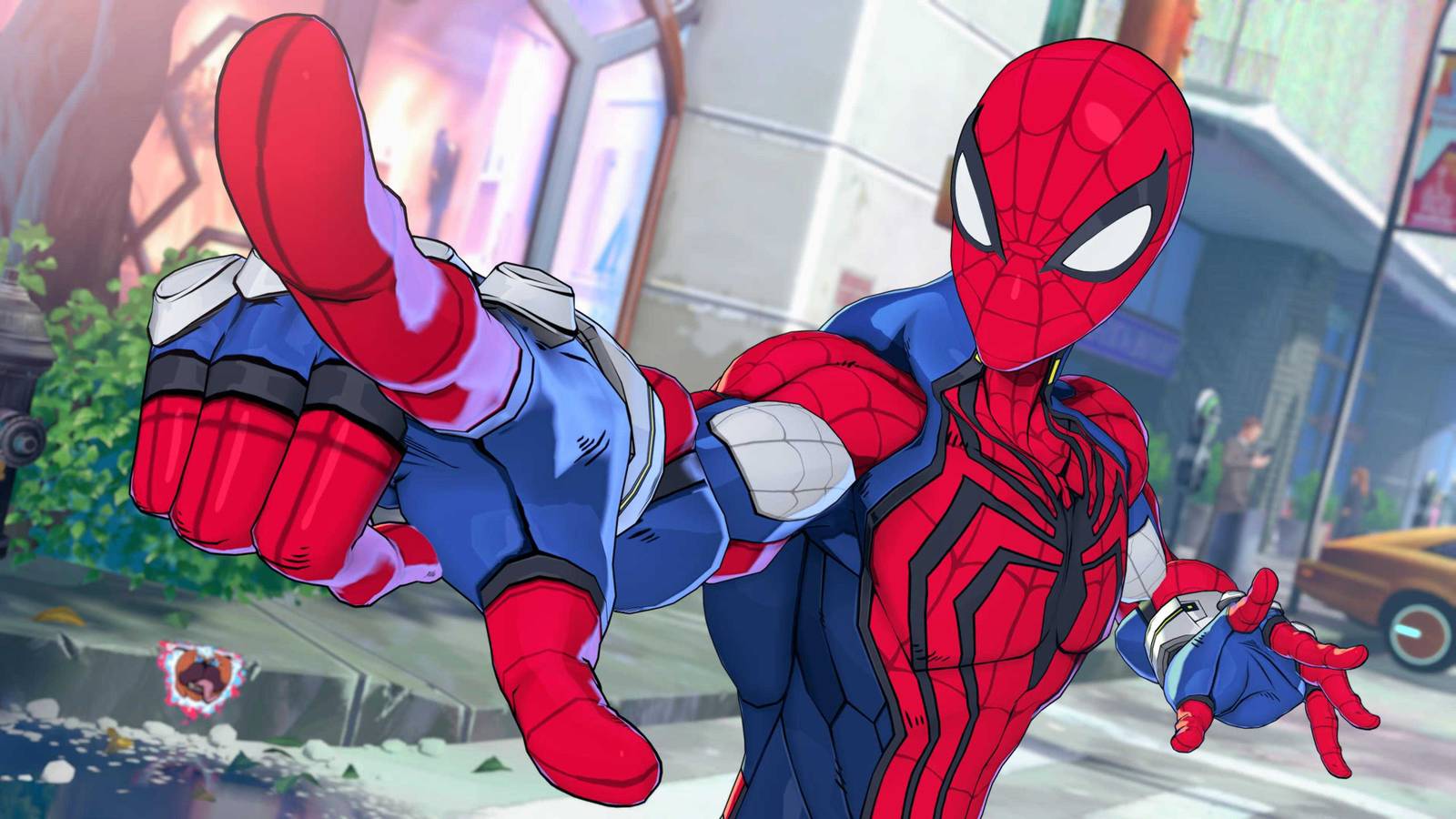 Marvel Tokon Fighting Souls Spider-Man pointing to the camera while getting ready for a fight