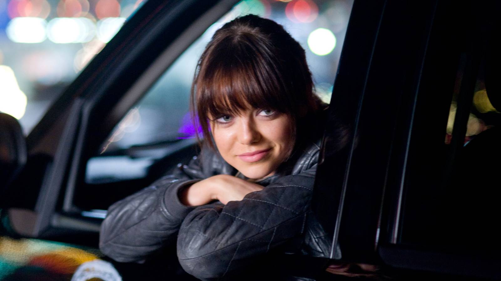zombieland emma stone car closeup