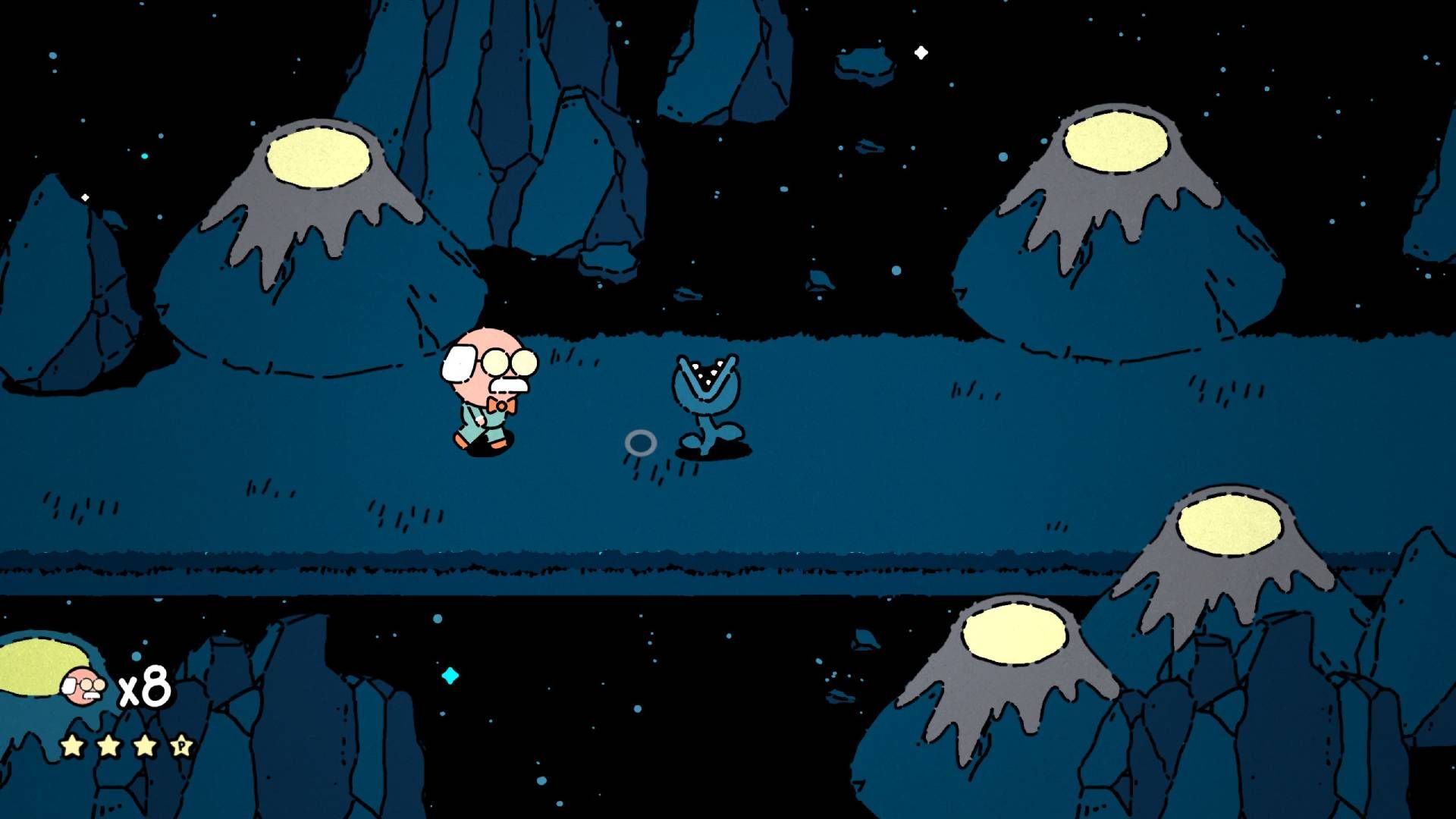 George in Mr. Records approaching a piranha plant at night.