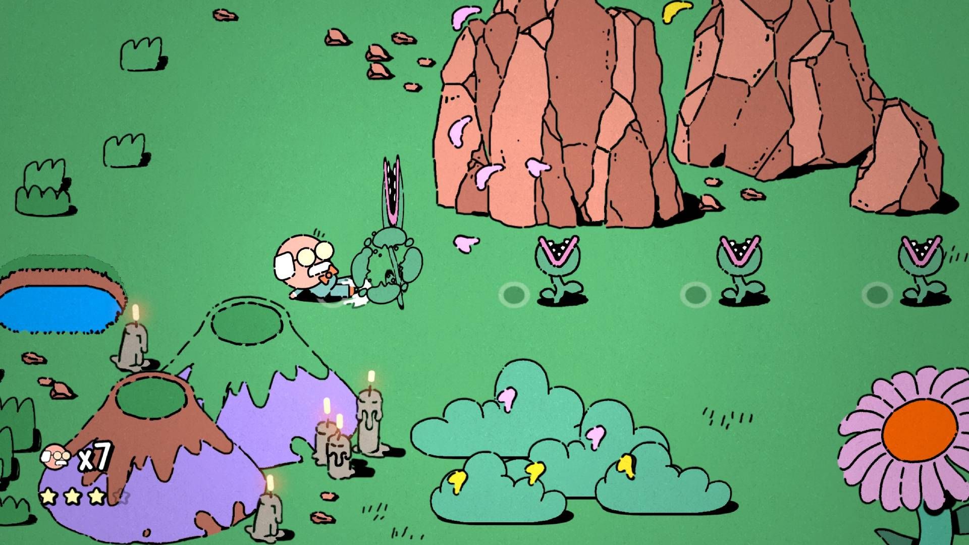 George in Mr. Records sliding a piranha plant.