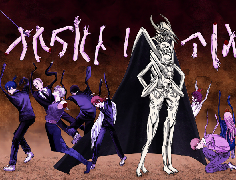 The Darkness Devil stands menacingly as the other characters disintegrate in Chainsaw Man