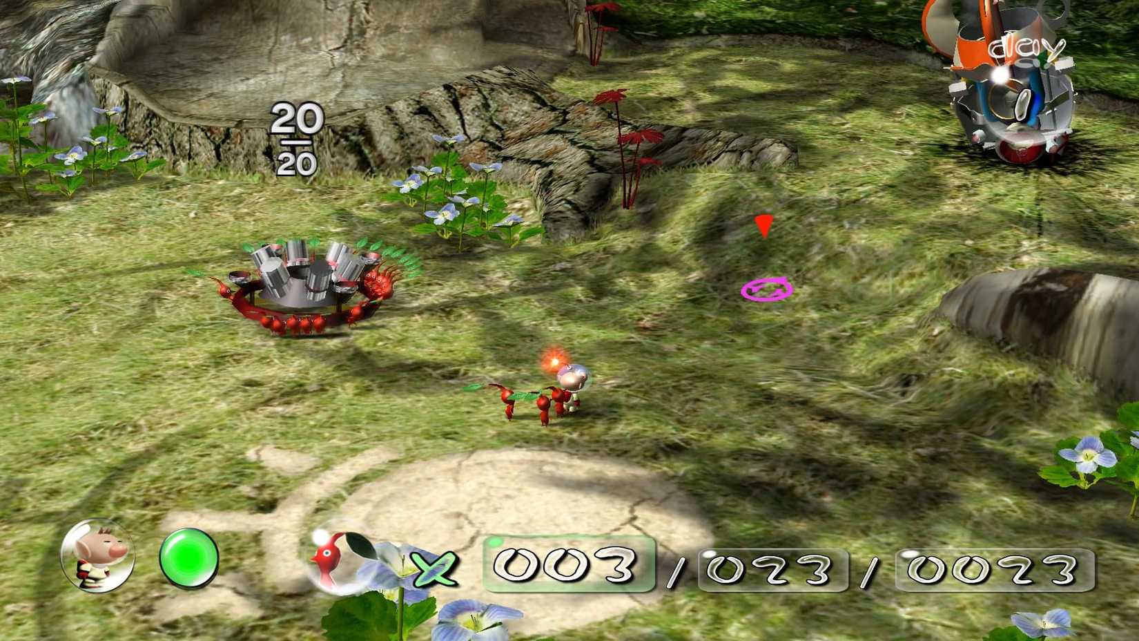Olimar directing a small group of Pikmin in Pikmin