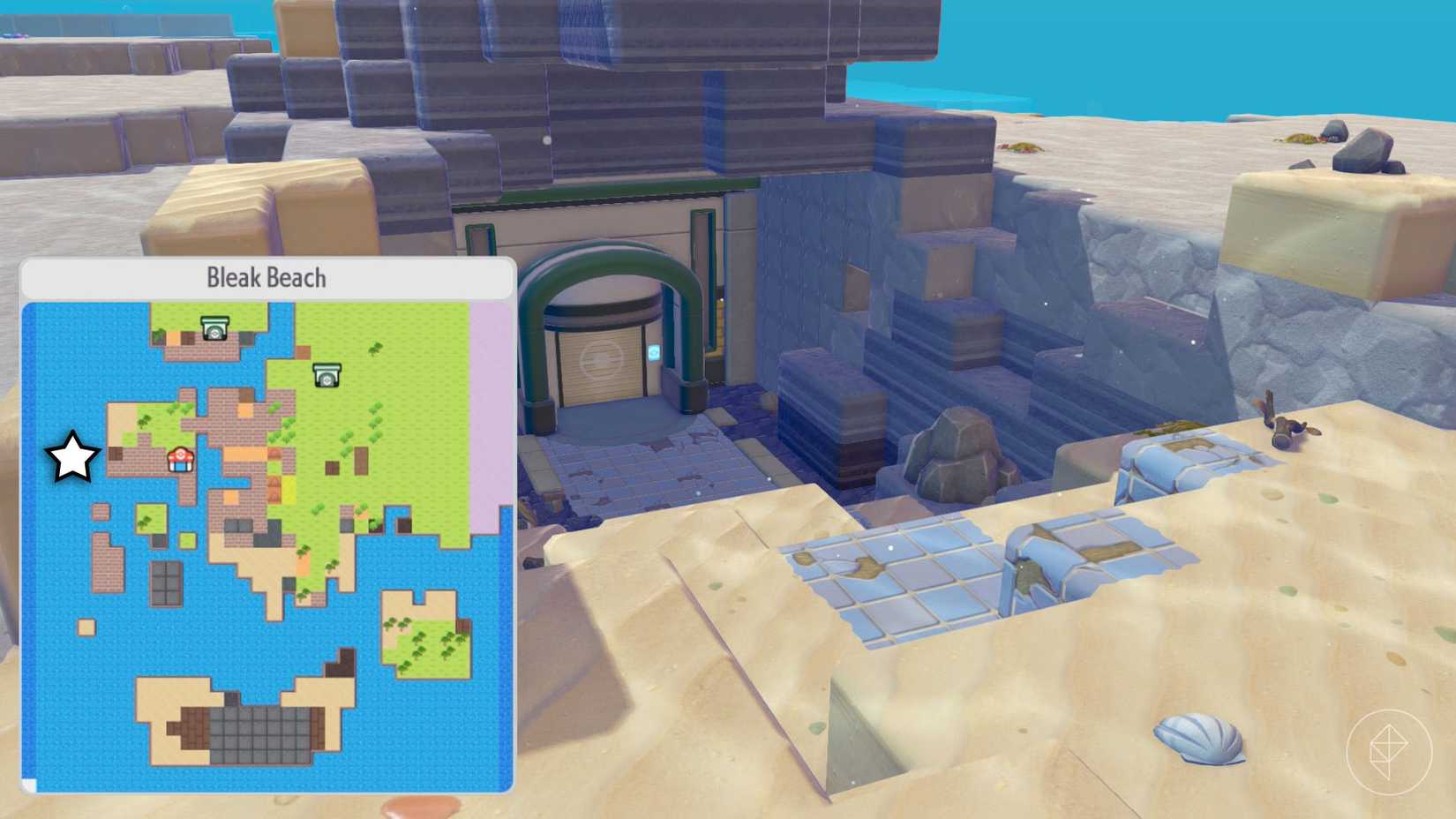 A montage showing the location where you can find the gate to access Bubbly Basin in Pokémon Pokopia