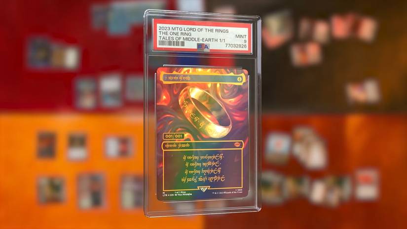 Post Malone's one-of-one One Ring MTG card on display.