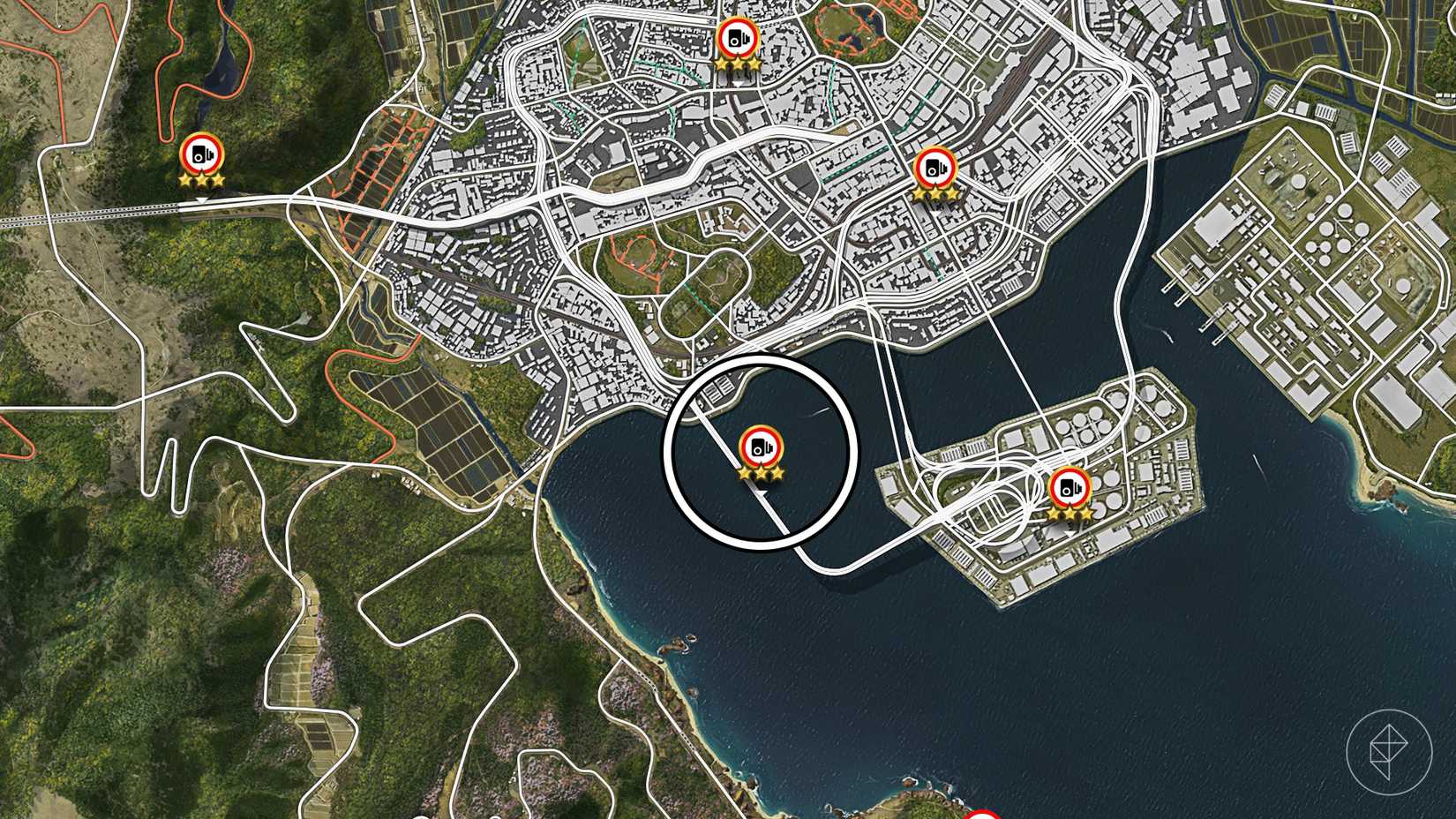 The location of the Rainbow Road Speed Trap circled on the Forza Horizon 6 map.