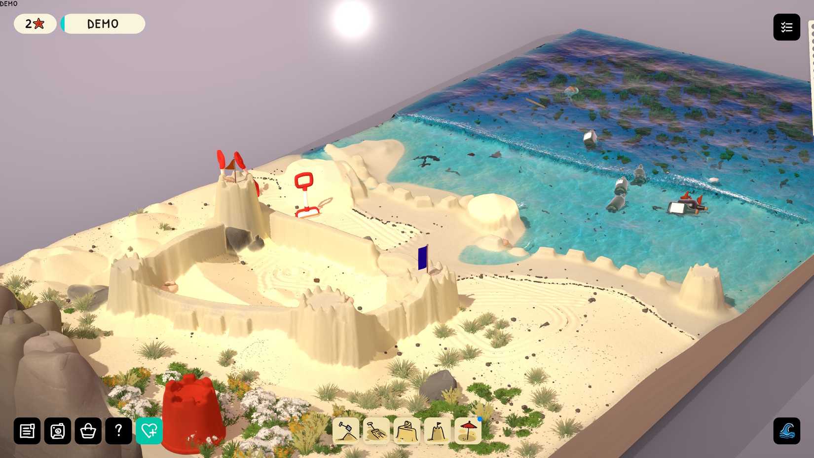A messy sandcastle play area in Sandcastle