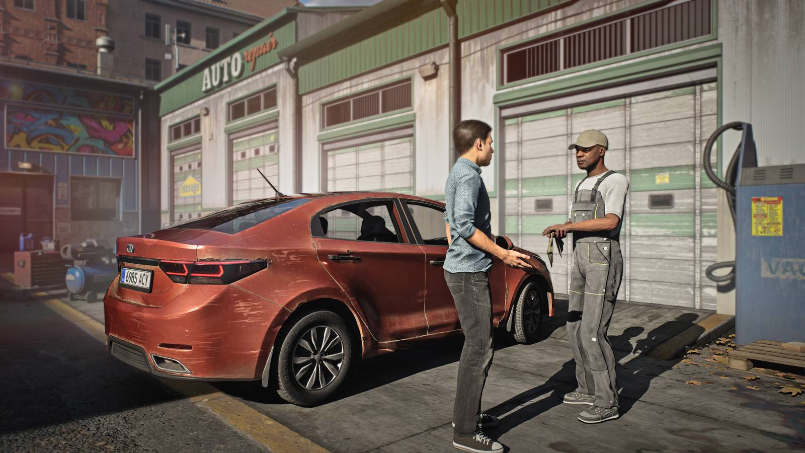 A driver gets his car repaired in Rideshare Stimulator