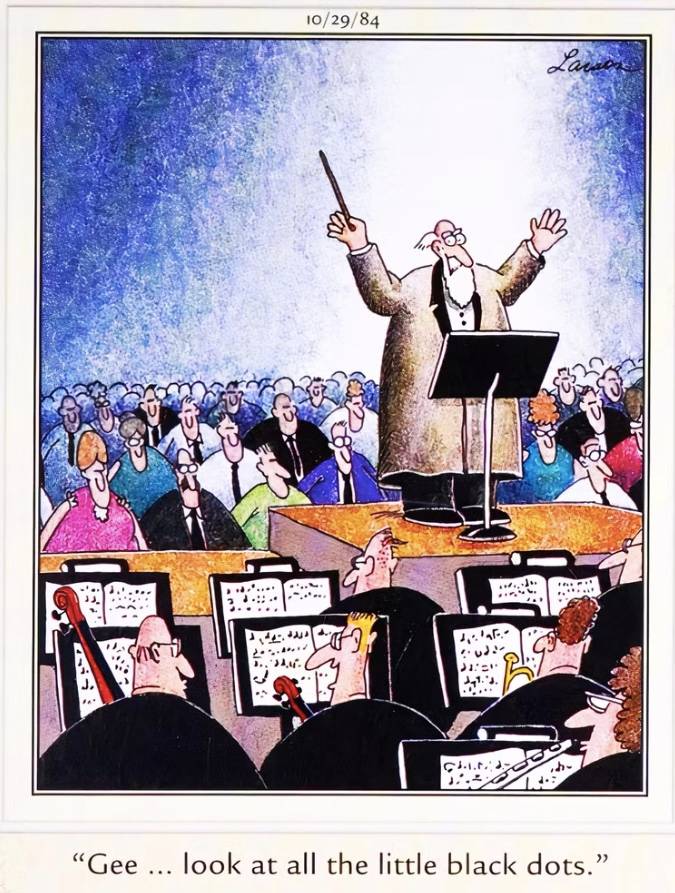 The Far Side music black dots 