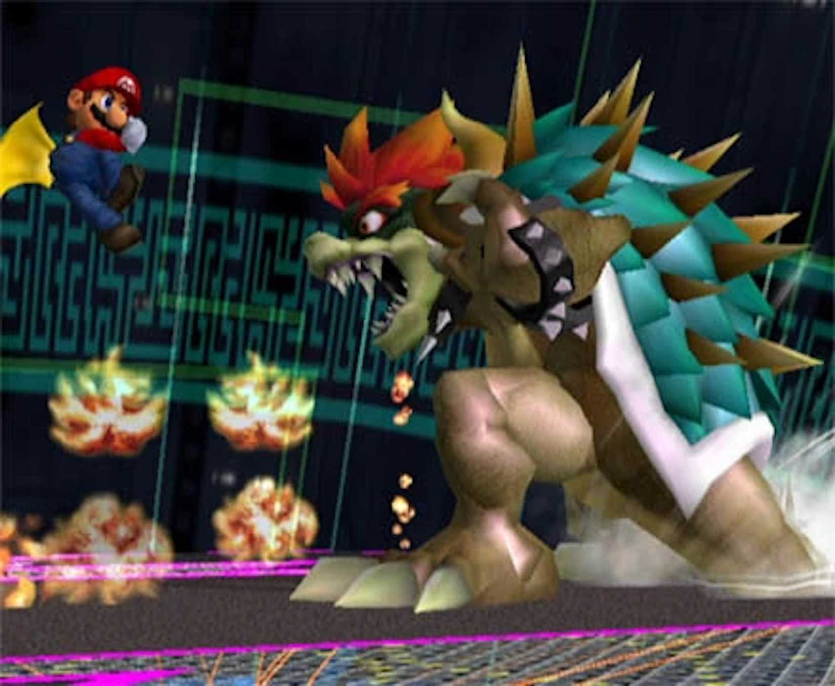 Mario fighting Giga Bowser in Smash Bros. Melee