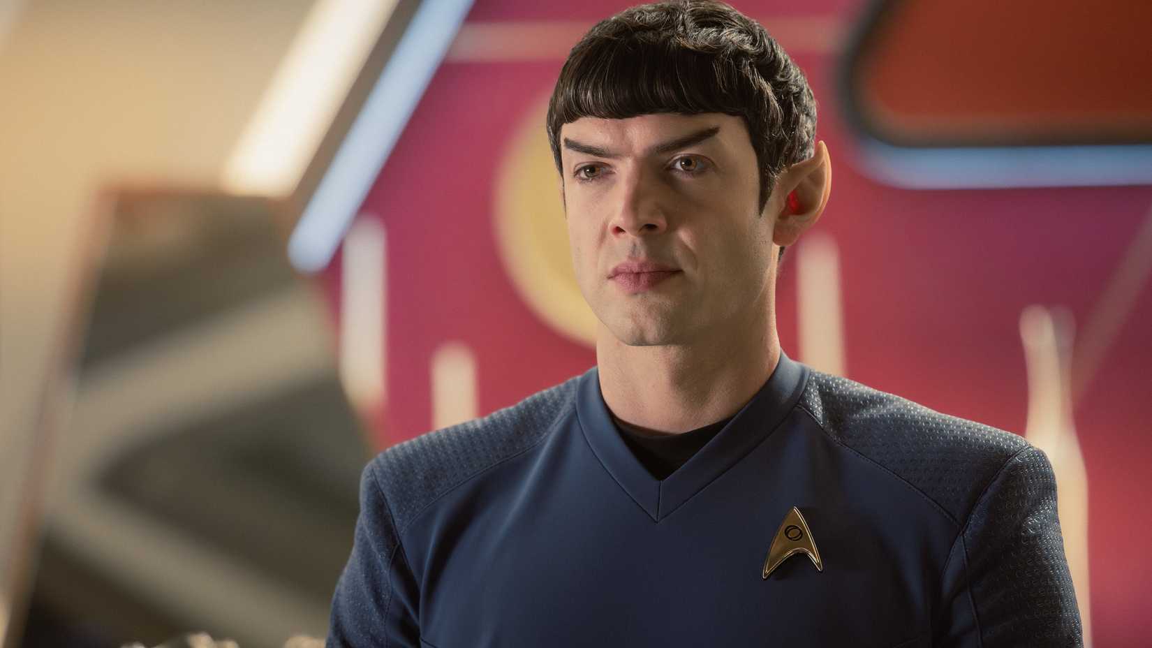 Spock (Ethan Peck) looks serious in Star Trek Strange New Worlds