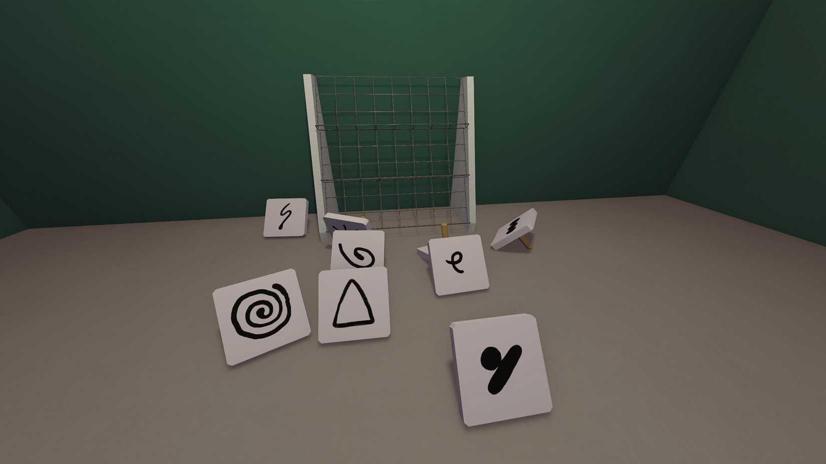 Signs with symbols scattered on the ground in Big Walk.