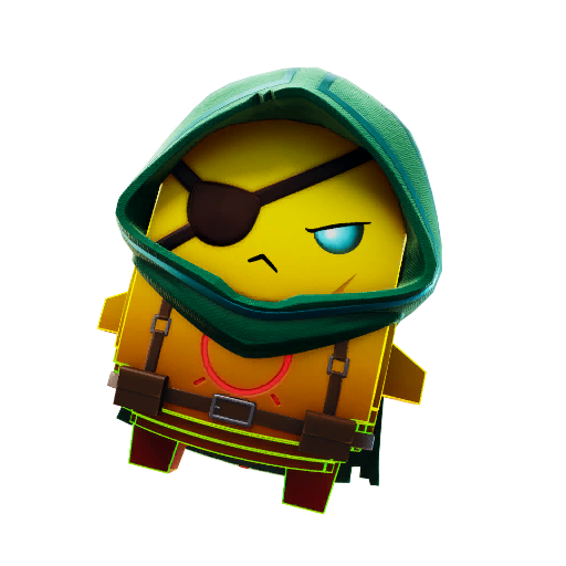 A yellow Fortnite sprite in an eyepatch and green hood