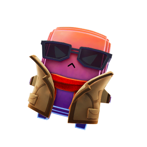A pixely Fortnite sprite that looks like Jonesy in a trench coat and sunglasses