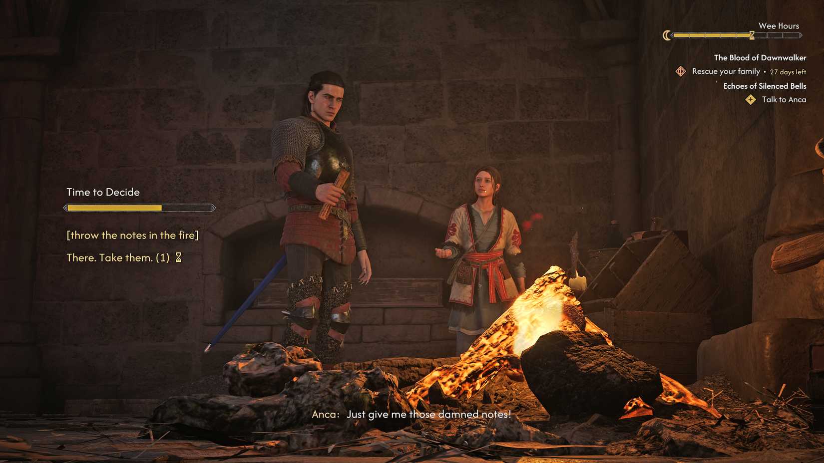 The final decision in The convent in The Blood of Dawnwalker's "Echoes of Silenced Bells" quest.