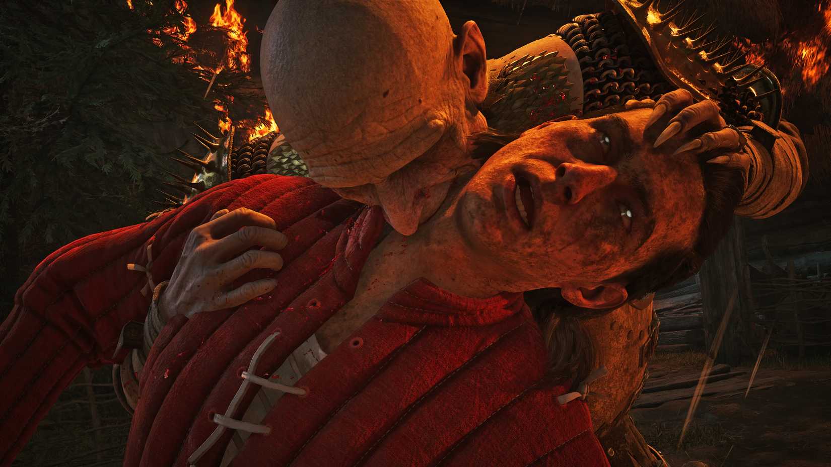 Brencis bites Coen in The Blood of Dawnwalker.