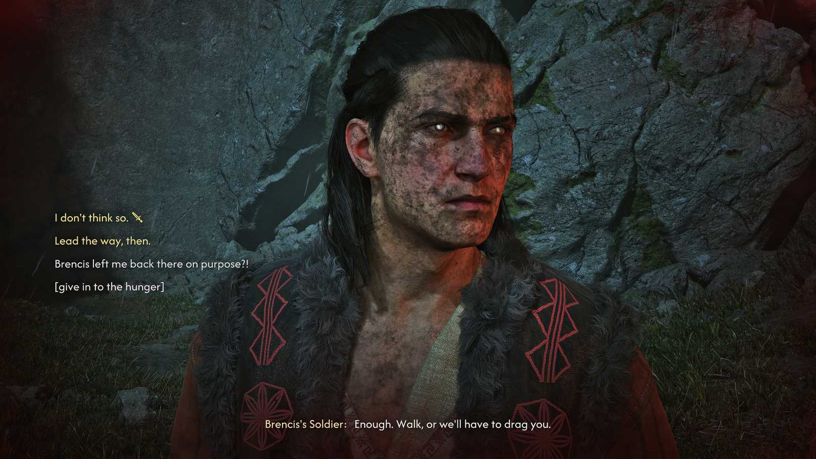 A list of dialogue options in The Blood of Dawnwalker.