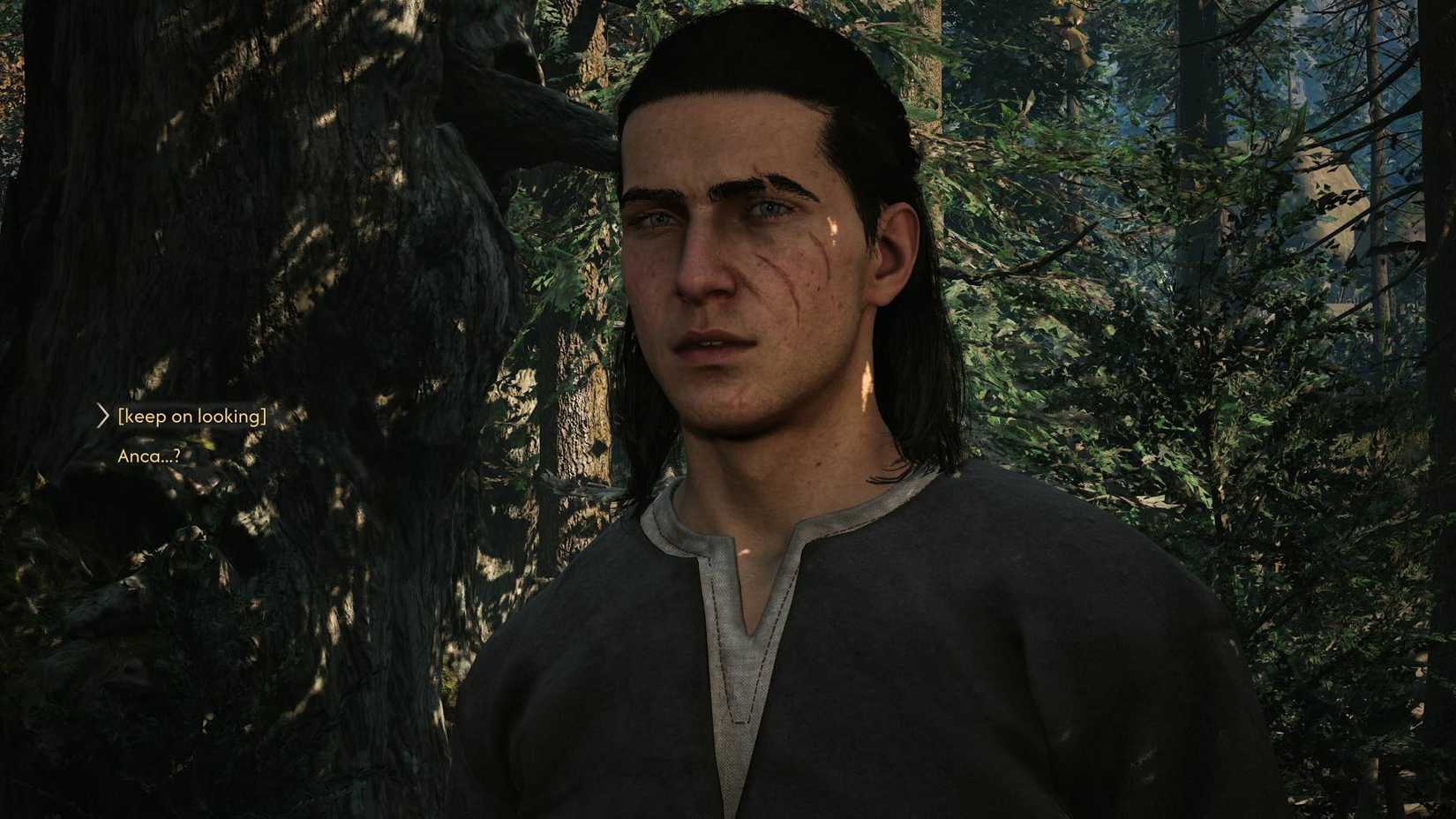 A close up of Coen in a forest in The Blood of Dawnwalker.