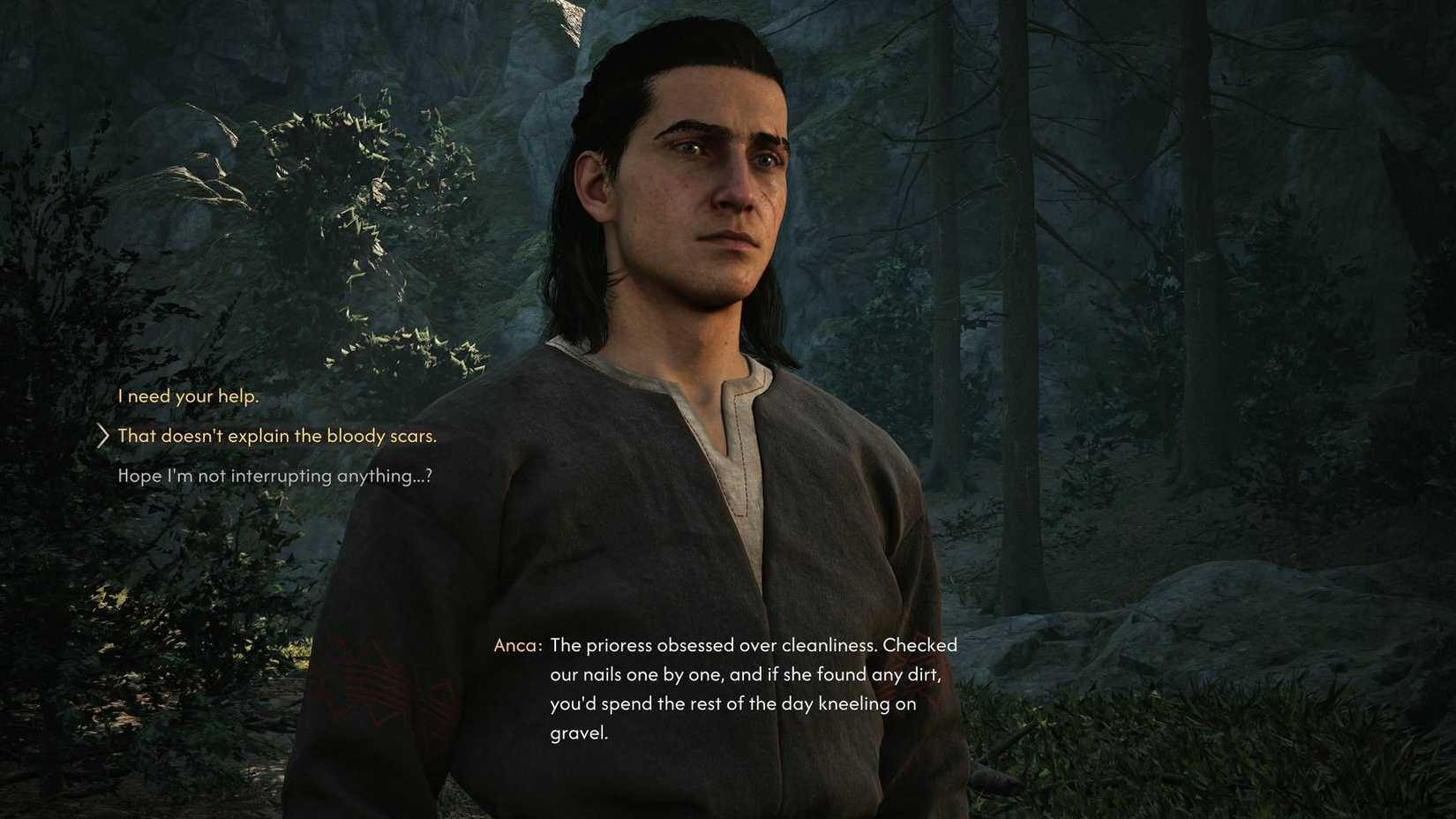 Coen talking to Anca in The Blood of Dawnwalker.