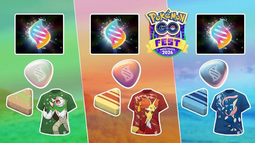 Three shirts showing the three Kalos starter evolutions in Pokémon Go