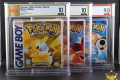 Three pristine copies of Pokemon Red, Blue, and Yellow for the Game Boy, that just sold for a record-breaking $2M.