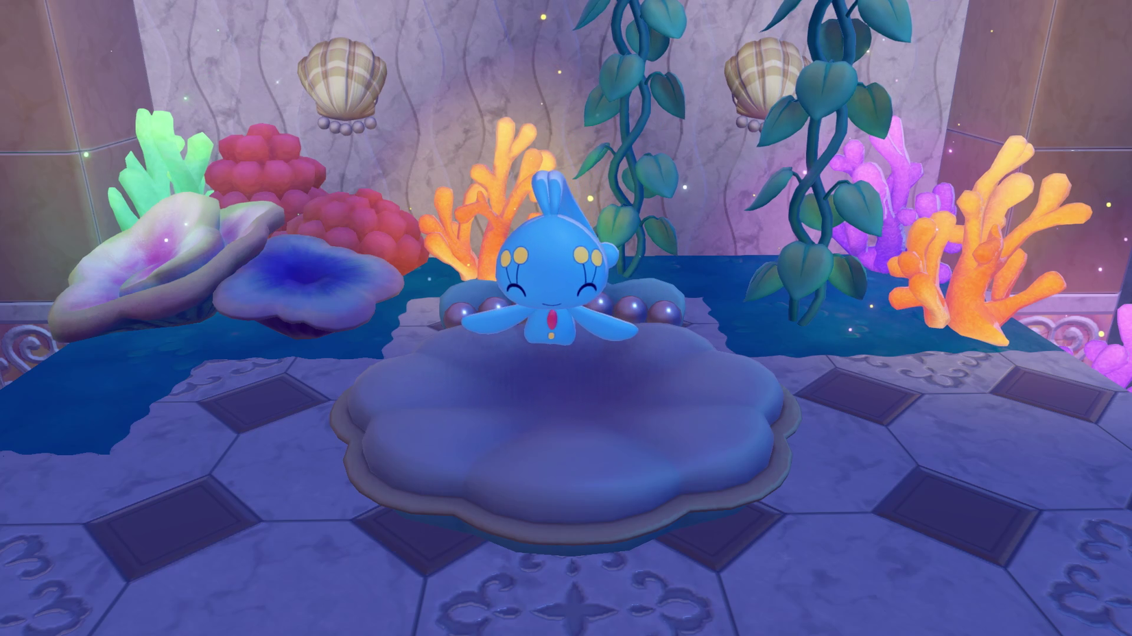 Manaphy on a sofa in Pokopia