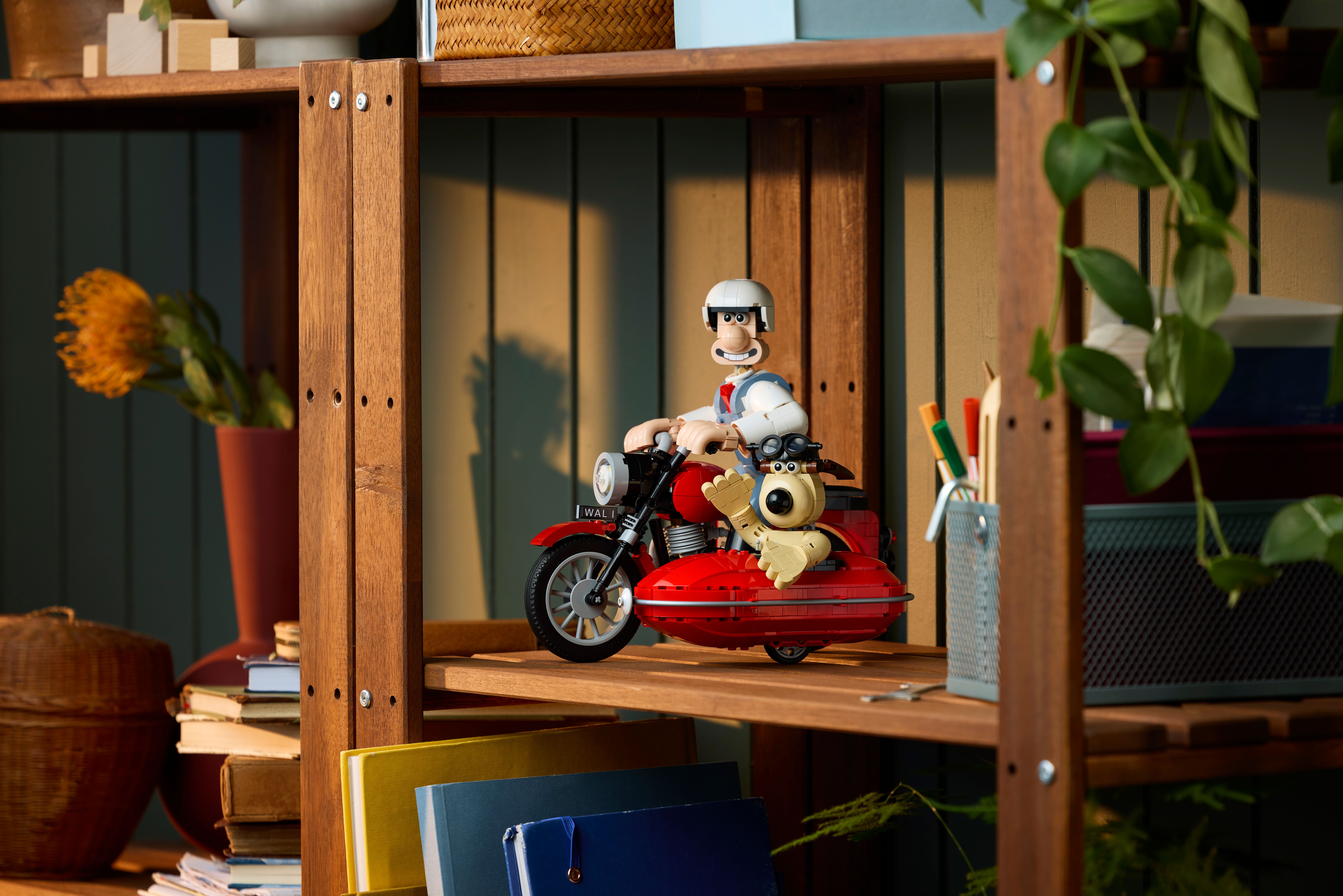 The Wallace and Gromit Set built and on a shelf.