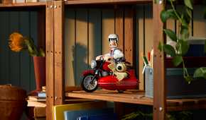 The Wallace and Gromit Set built and on a shelf.