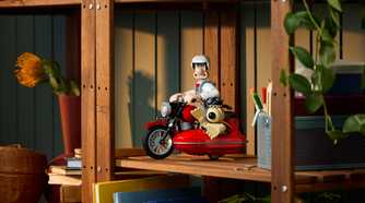 The Wallace and Gromit Set built and on a shelf.