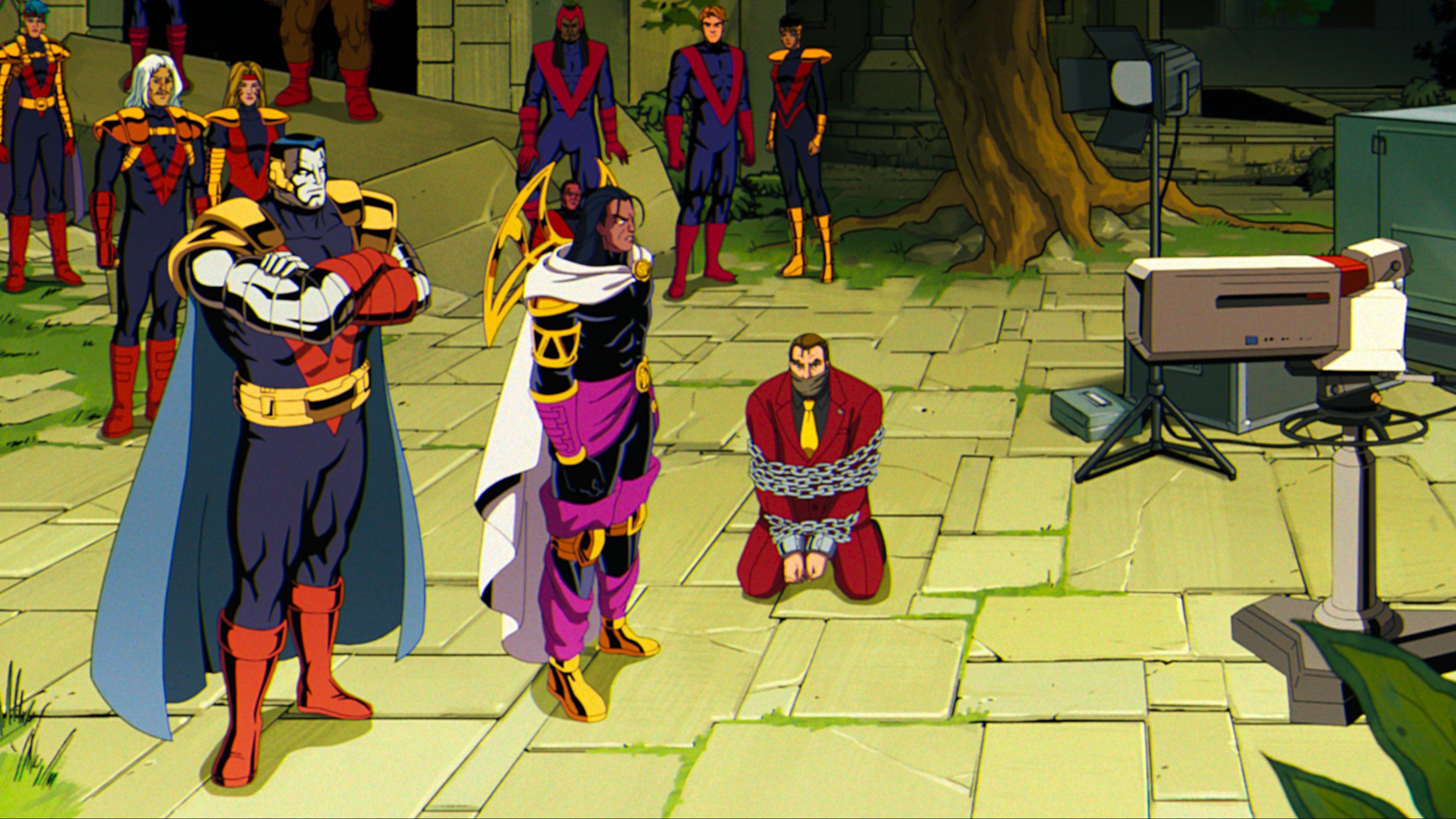 Colossus, Exodus and the other Acolytes of Magneto hold Graydon Creed hostage in X-Men '97