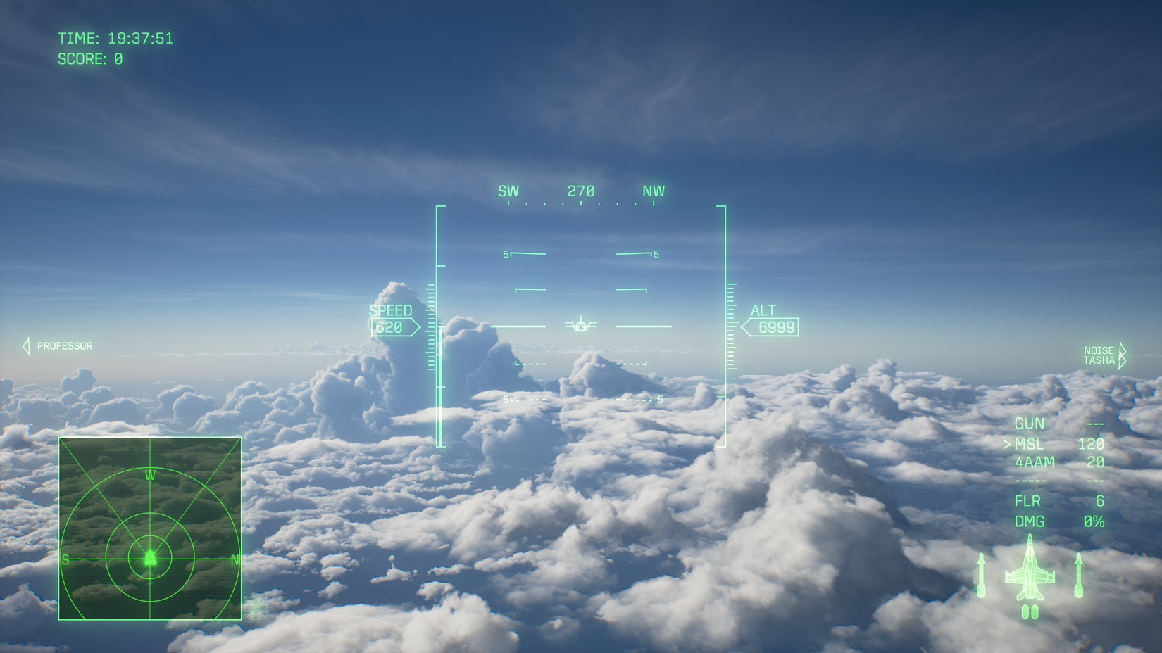 A view of the sky appears through a jet cockpit in Ace Combat 8: Wings of Theve.