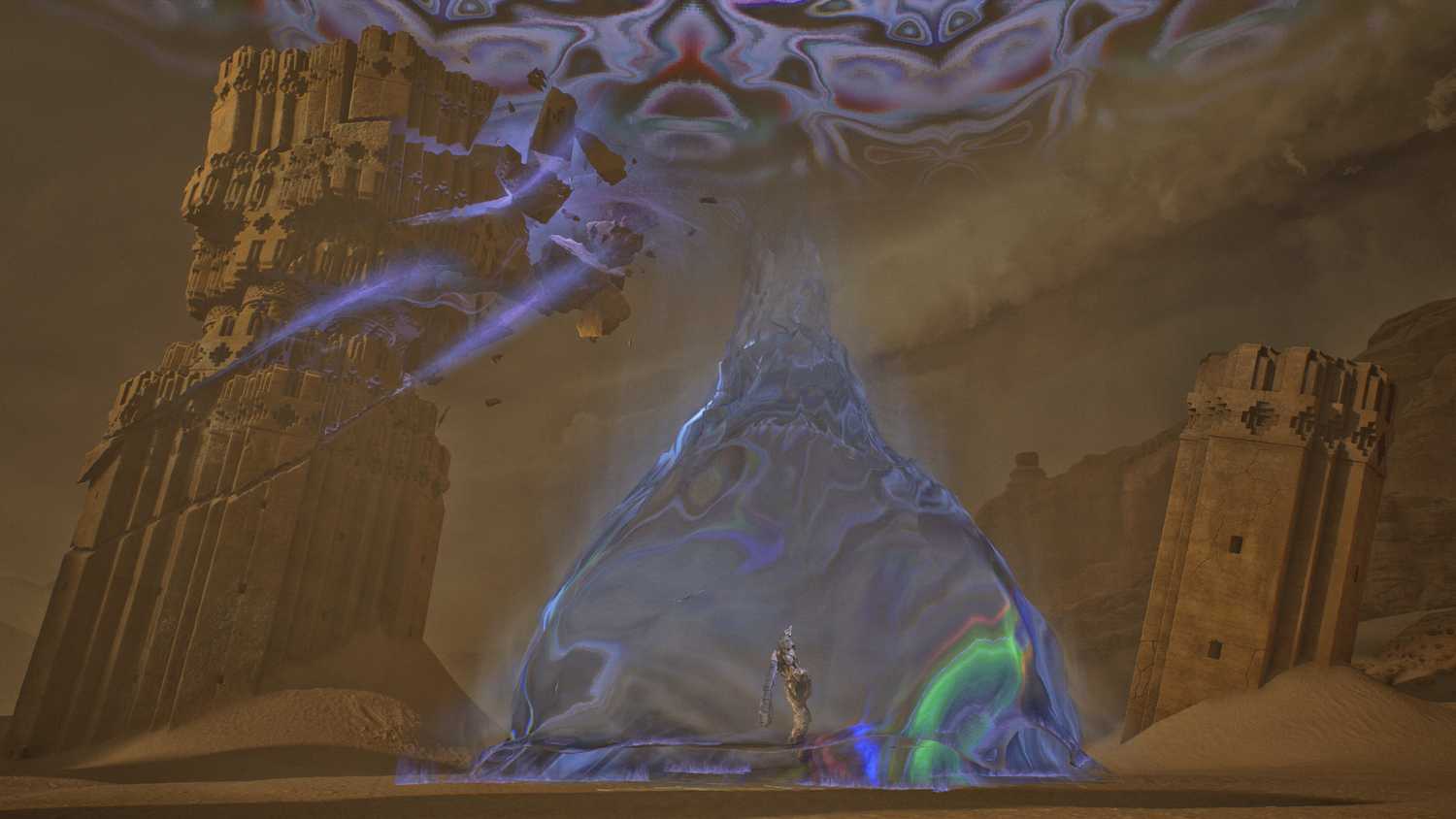The Sand Knight emitting a forcefield in 1001: Threads of Mizan.