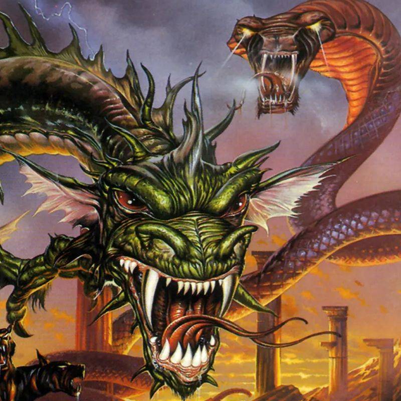 Battle of Olympus (NES) cropped cover art shows snarling dragon heads