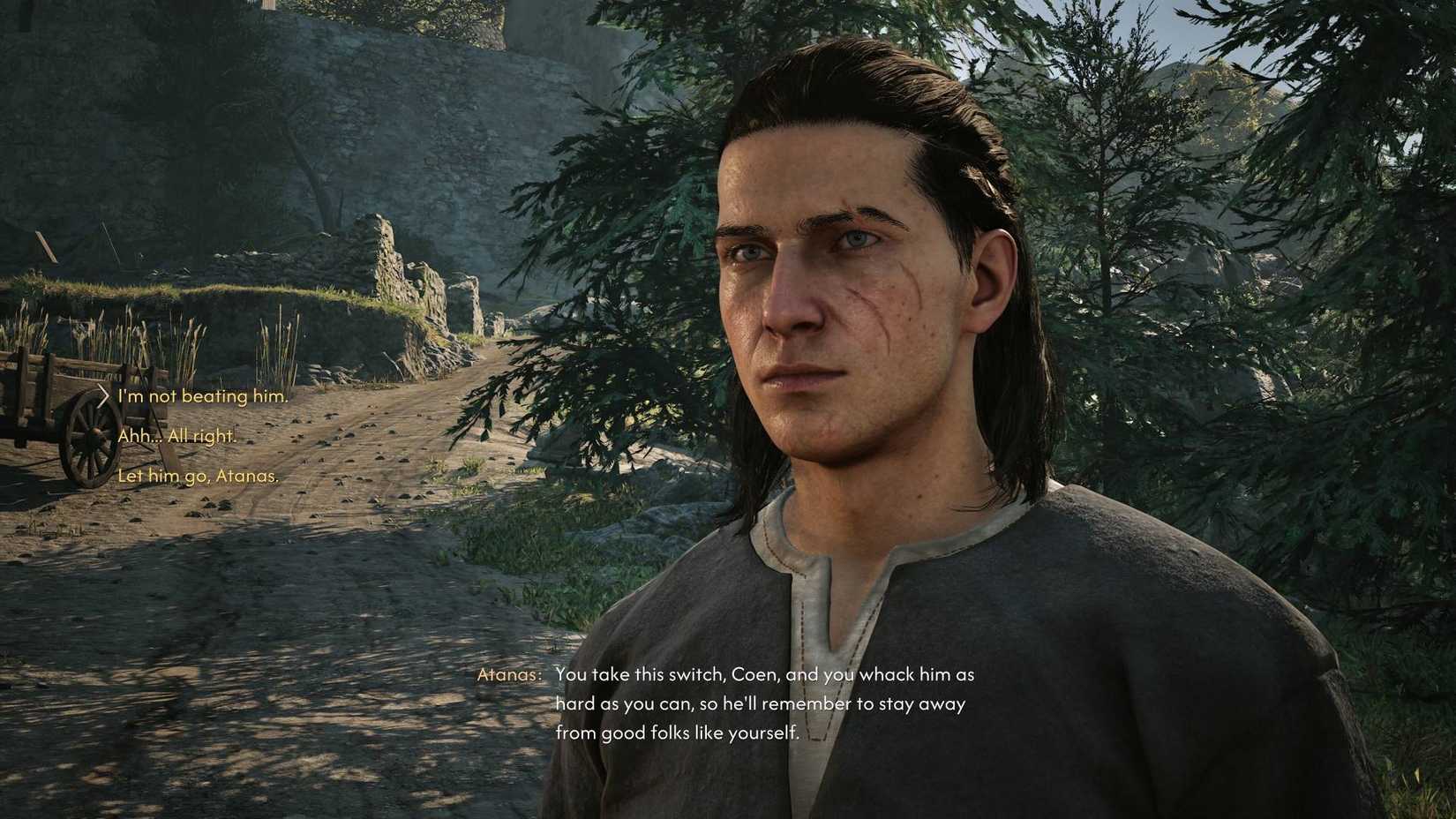 Coen agreeing to beat Vasil or not during "Someone Needs A Lesson" in The Blood of Dawnwalker.