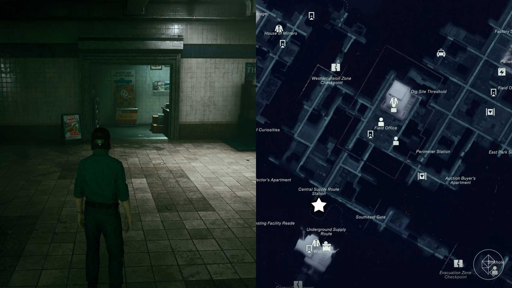 Dylan standing in front of an ice cream stand in the subway station in Control Resonant.