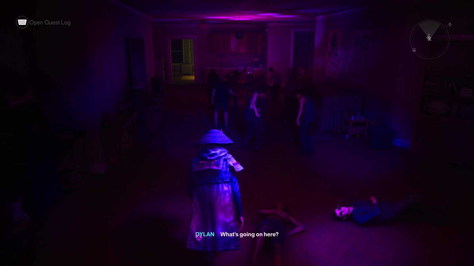 Dylan walking amongst the partygoers in Control Resonant.