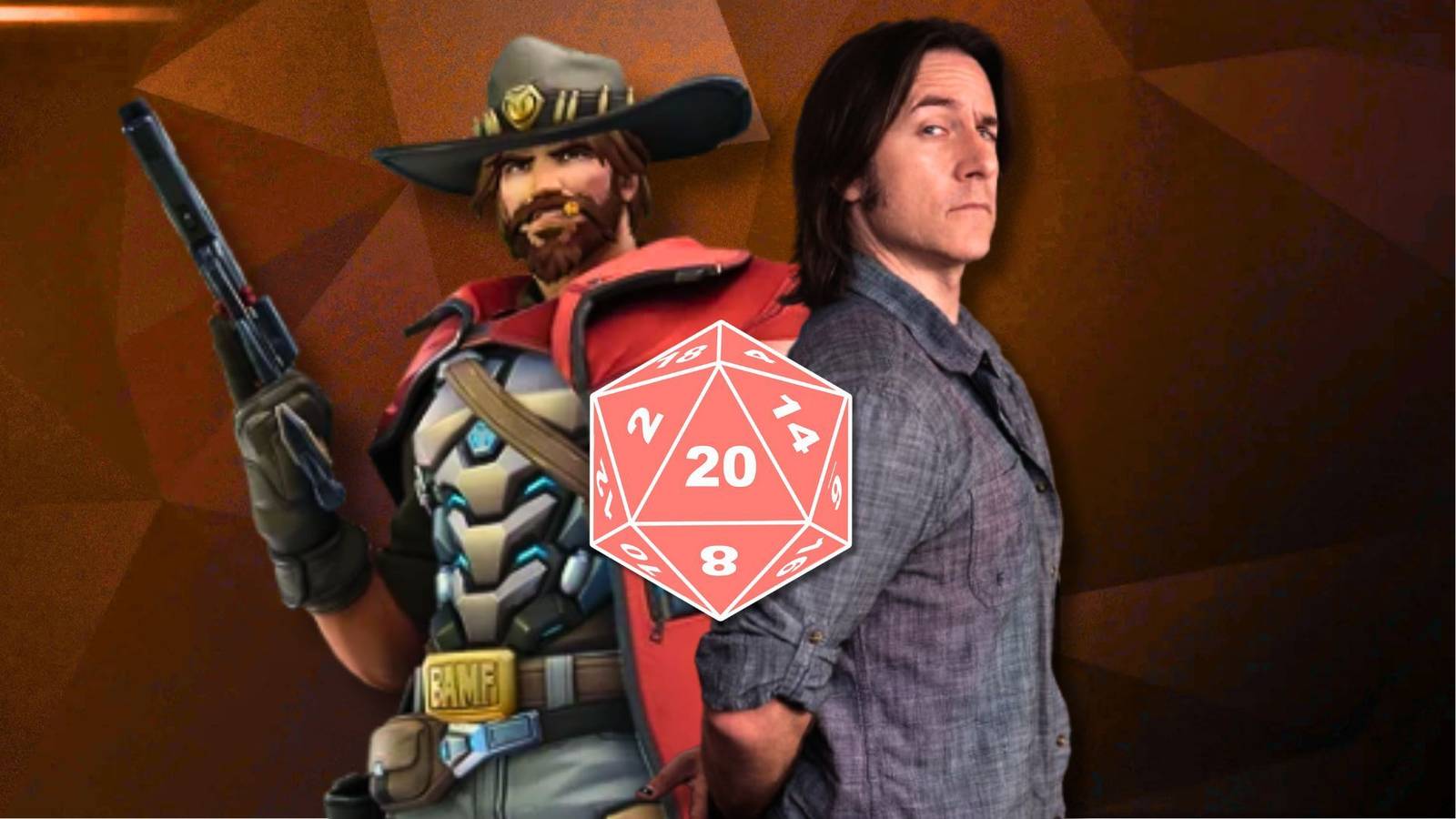A composite image showing Critical Role's Matt Mercer and his Overwatch character Cassidy