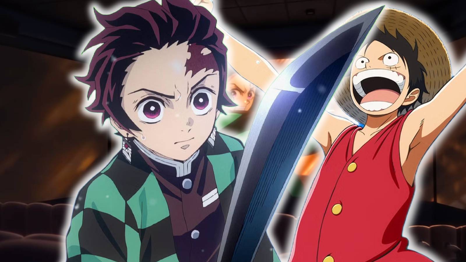 Tanjiro Kamado from Demon Slayer and Luffy from One Piece facing each other