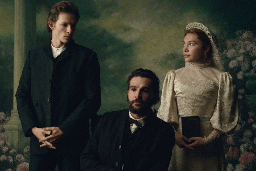 Mike Faist, Christopher Abbott and Florence Pugh in East of Eden