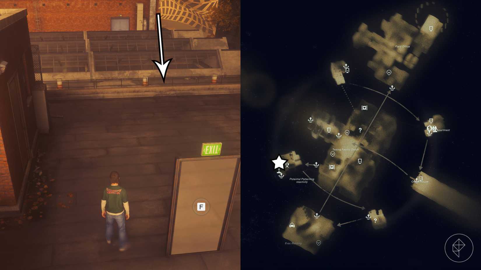 Dylan standing beside a fast travel door on a rooftop in Control Resonant.