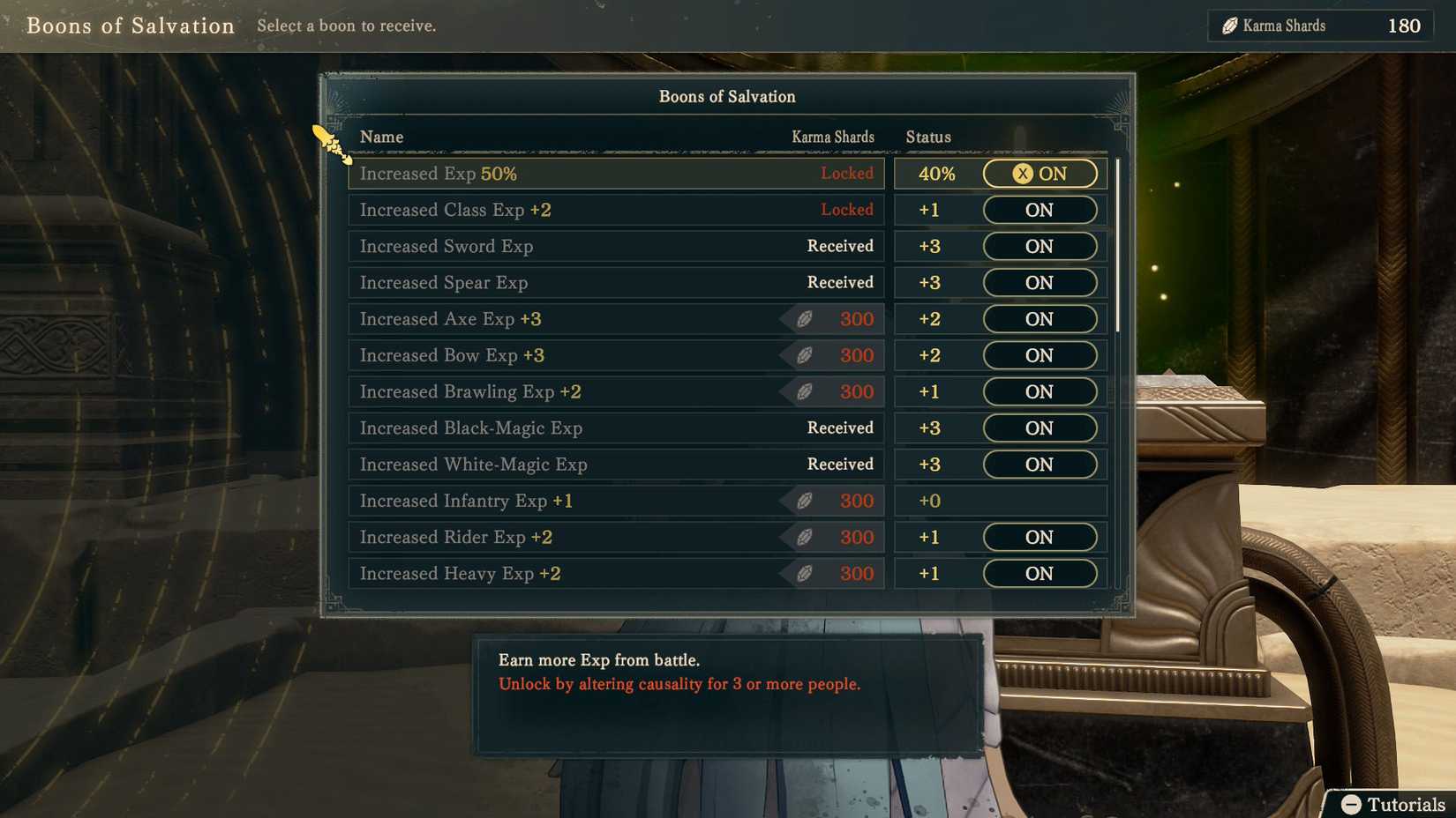  Fortune's Weave screenshot showing the Boons of Salvation screen