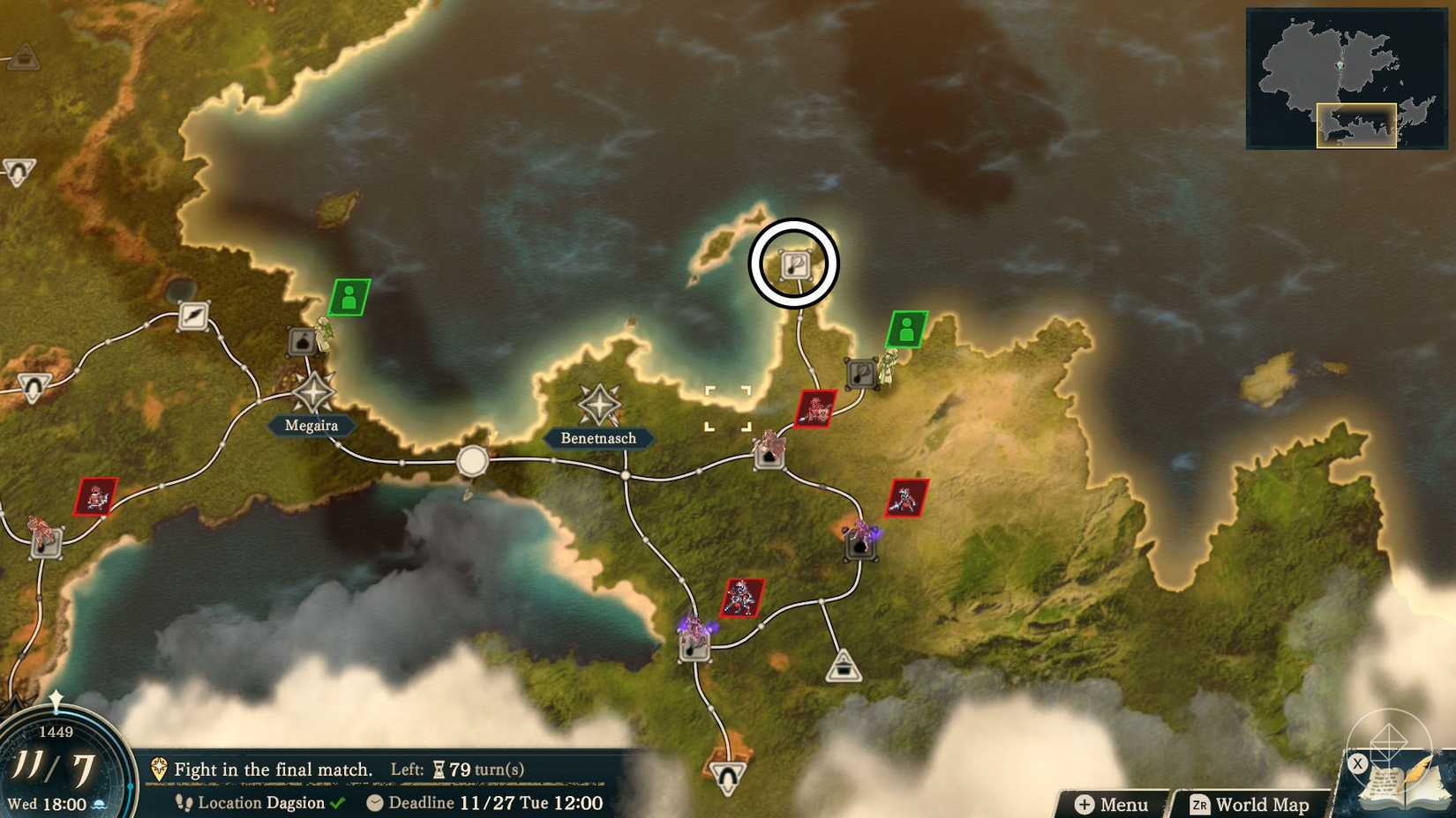 A Fire Emblem: Fortune's Weave screenshot showing the location where you can find wonder leaves