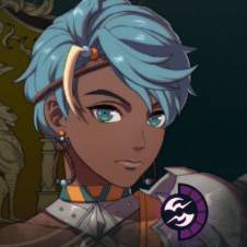 A woman with short blue hair and green eyes in Fire Emblem Fortune's Weave